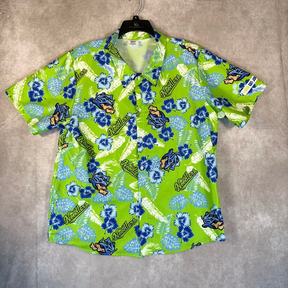 BDA Sports Noodlers Shirt Mens XL‎ Green 1-800-GOT-JUNK Tropical Catfish Floral